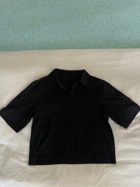 Lululemon Black Cropped Polo Shirt Size 4 Athletic Minimalist Top